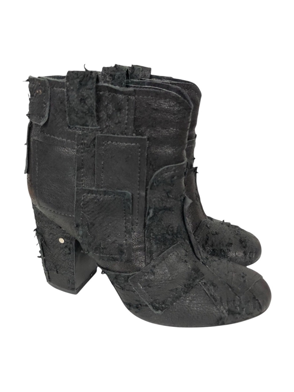 Laurence Dacade Pete Patchwork Leather Ankle Boots Sz 37.5 US 7.5 Black Distress